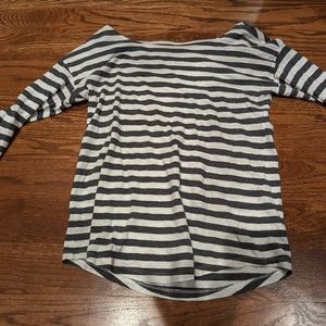 Ann Taylor Loft grey and white boat neck shirt